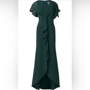 Never worn! Adrianna Papell Hunter Green Ruffled High-Low Gown